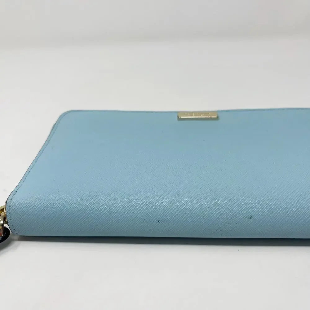 Kate Spade Grace Blue Newbury Lane Neda Wallet Leather Zip Around Gold Hardware